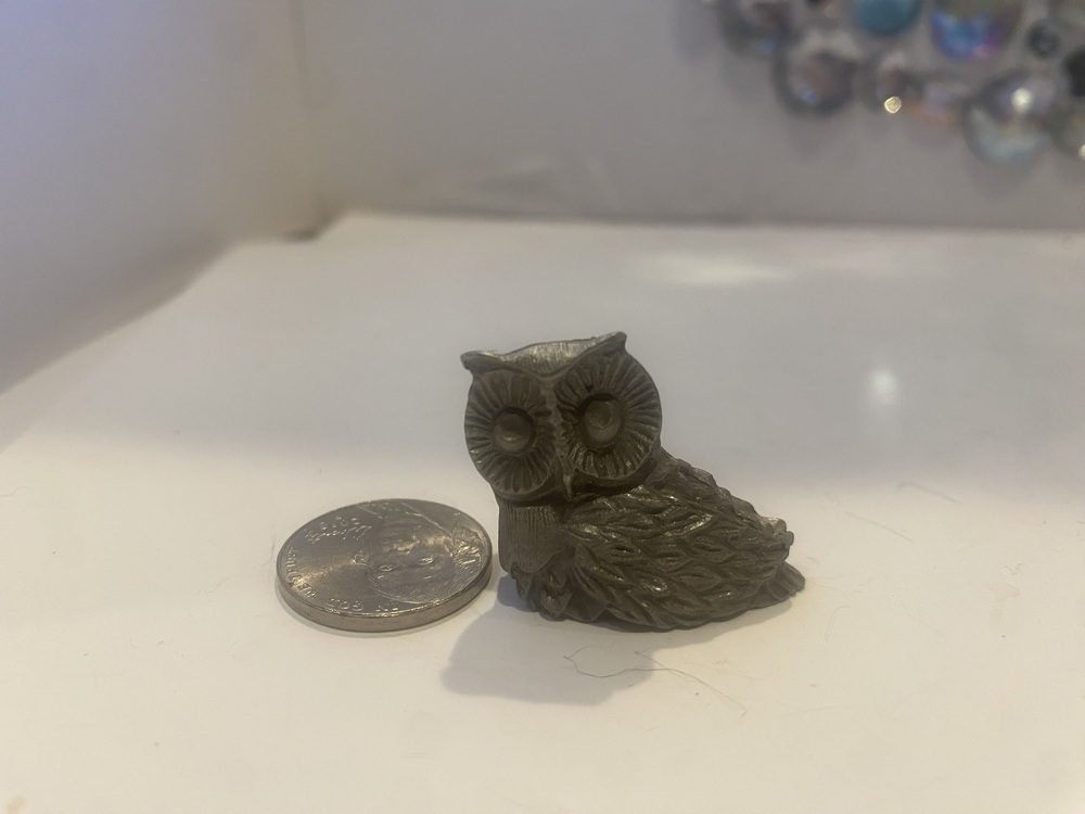 Tiny Silvertone Owl Figurine Miniature Woodland Bird Collectible Kitschy Maximal